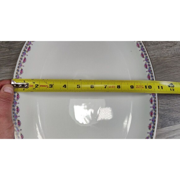 Antique Bernard Bloch CO CZECH 15" Serving Platter PINK Blue Flowers Porcelain - Picture 8 of 9